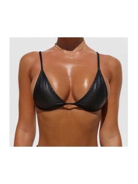 MINIMALE ANIMALE Lucid Triangle Bikini Top Black Glitter Women's Size Medium